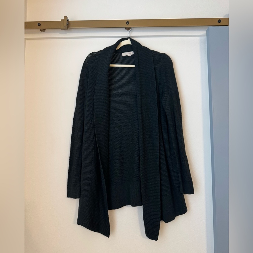 LOFT Dark Green Open Front Shawl Collar Cardigan- Medium
